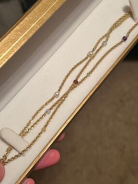 10K gold rope multi gemstone and pearl bracelet